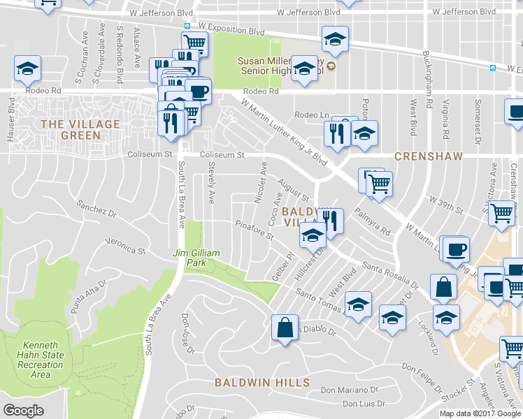 map of restaurants, bars, coffee shops, grocery stores, and more near 3915 Coco Avenue in Los Angeles