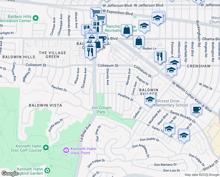 map of restaurants, bars, coffee shops, grocery stores, and more near 3942 Stevely Avenue in Los Angeles