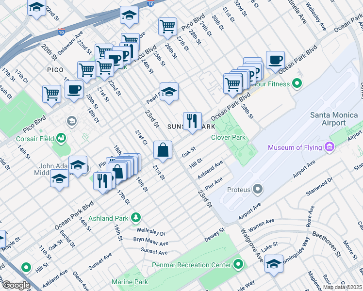 map of restaurants, bars, coffee shops, grocery stores, and more near 2318 Ocean Park Place South in Santa Monica