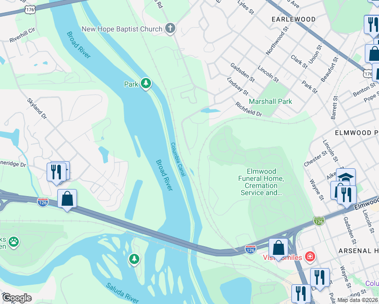 map of restaurants, bars, coffee shops, grocery stores, and more near 191 Northwood Street in Columbia