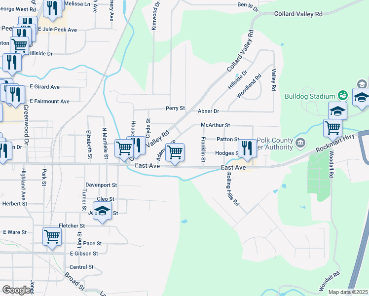 map of restaurants, bars, coffee shops, grocery stores, and more near 226 Adams Avenue in Cedartown