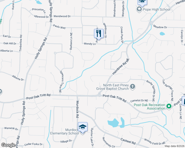 map of restaurants, bars, coffee shops, grocery stores, and more near 3101 Branford Court in Marietta