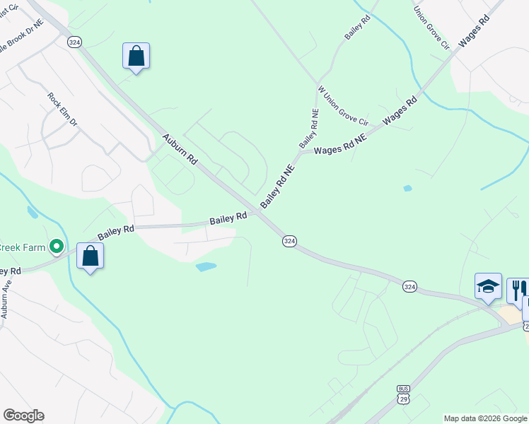 map of restaurants, bars, coffee shops, grocery stores, and more near 3637 Bailey Road Northeast in Auburn