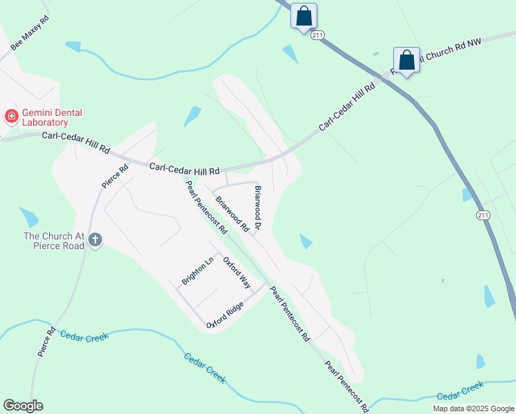 map of restaurants, bars, coffee shops, grocery stores, and more near Briarwood Drive in Winder