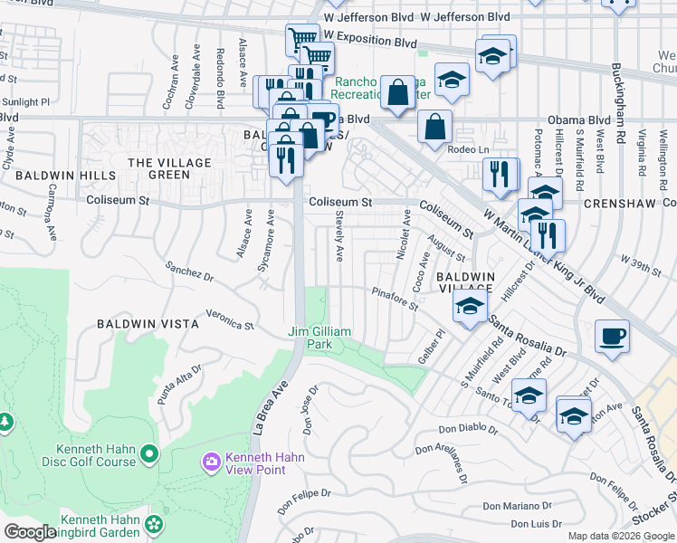 map of restaurants, bars, coffee shops, grocery stores, and more near 3942 Stevely Avenue in Los Angeles