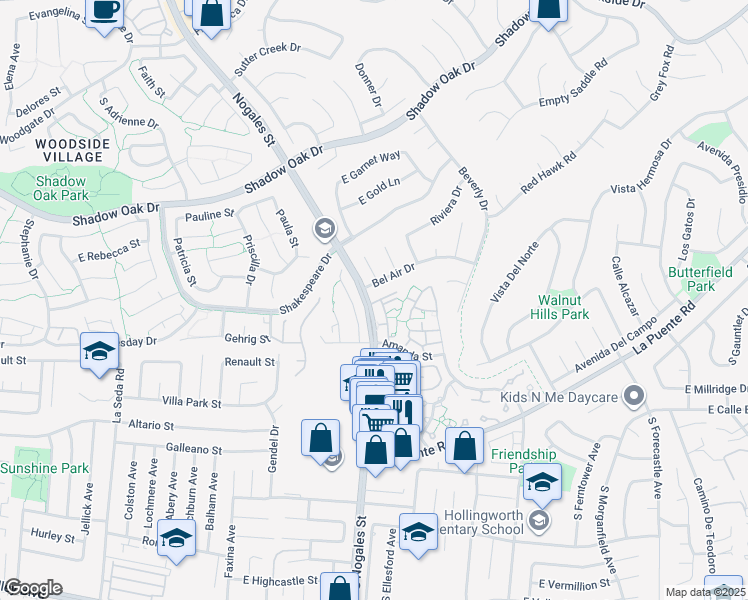 map of restaurants, bars, coffee shops, grocery stores, and more near 3610 South Nogales Street in West Covina