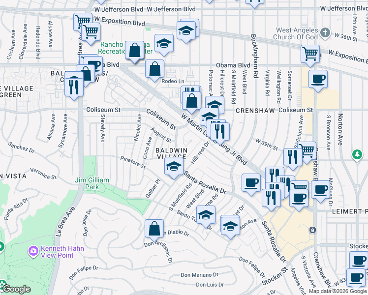 map of restaurants, bars, coffee shops, grocery stores, and more near 3867 Potomac Avenue in Los Angeles