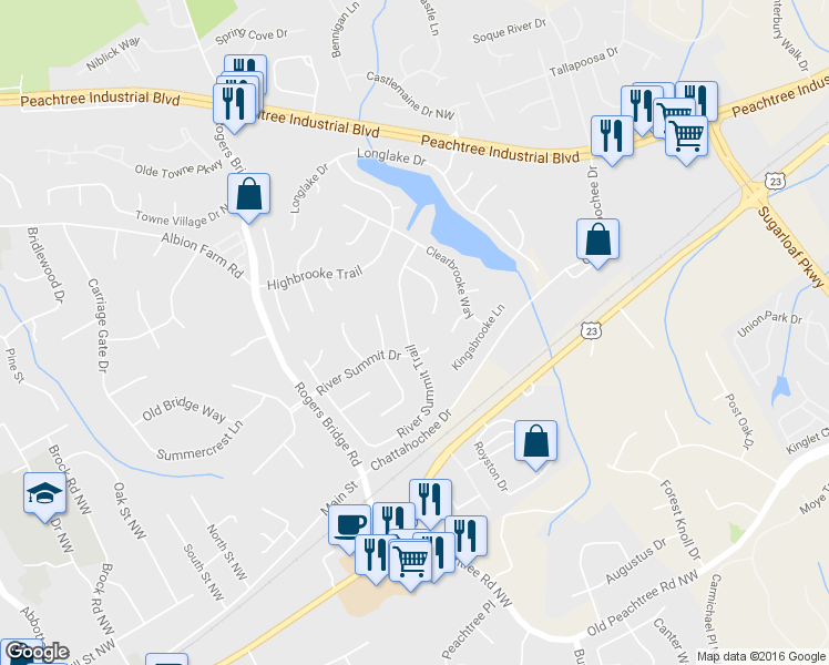 map of restaurants, bars, coffee shops, grocery stores, and more near 3320 River Summit Trail in Duluth