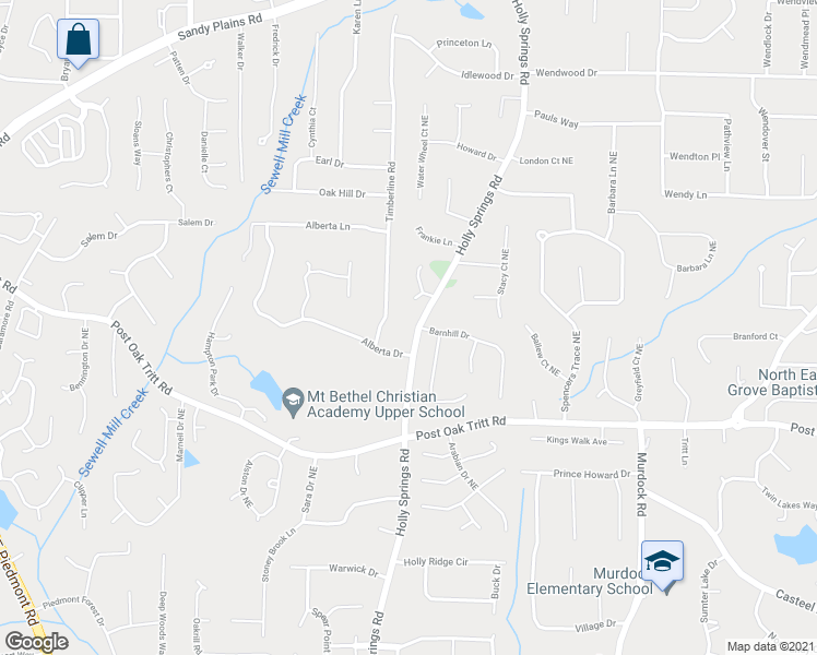 map of restaurants, bars, coffee shops, grocery stores, and more near 2689 Holly Springs Road in Marietta