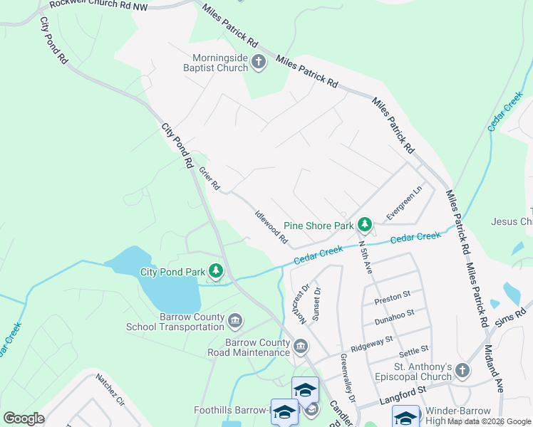 map of restaurants, bars, coffee shops, grocery stores, and more near 846 Idlewood Road in Winder