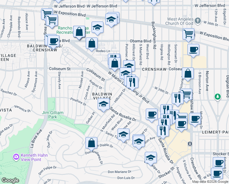 map of restaurants, bars, coffee shops, grocery stores, and more near 3937 Hillcrest Drive in Los Angeles
