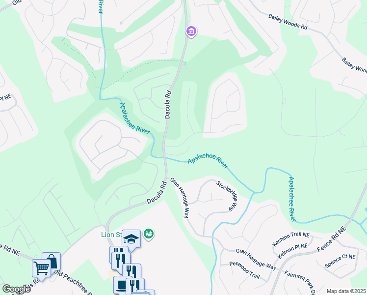 map of restaurants, bars, coffee shops, grocery stores, and more near 2645 Preston Ridge Lane in Dacula