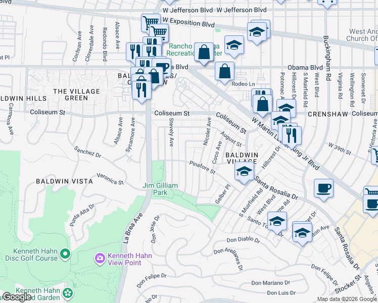 map of restaurants, bars, coffee shops, grocery stores, and more near 3930 Ursula Avenue in Los Angeles