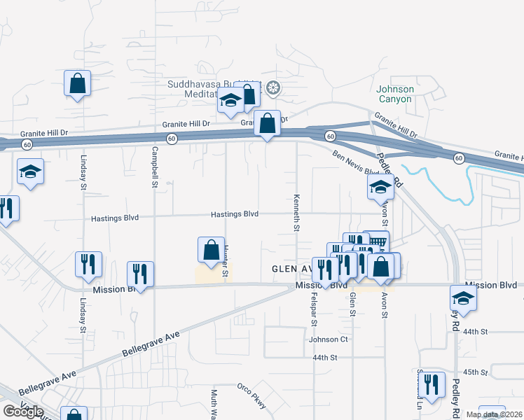 map of restaurants, bars, coffee shops, grocery stores, and more near 3994 Stanton St in Riverside