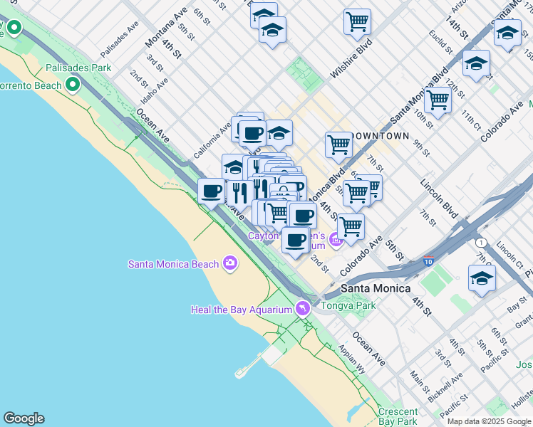 map of restaurants, bars, coffee shops, grocery stores, and more near 1318 2nd Street in Santa Monica