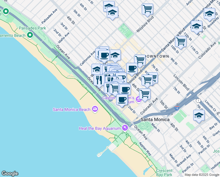 map of restaurants, bars, coffee shops, grocery stores, and more near 1318 2nd Street in Santa Monica