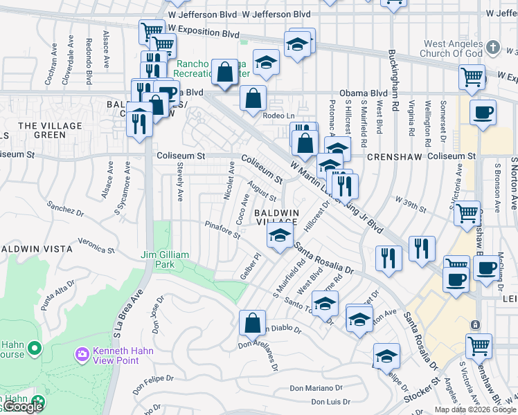map of restaurants, bars, coffee shops, grocery stores, and more near 3925 Roxanne Avenue in Los Angeles