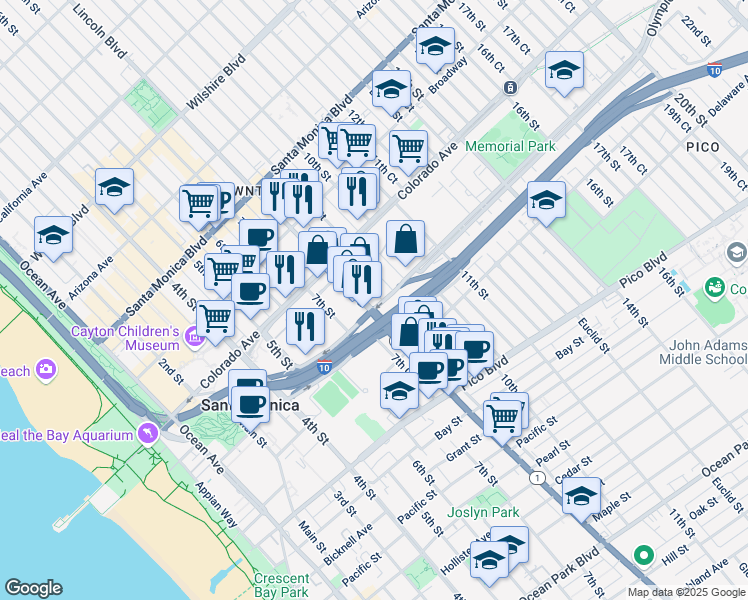 map of restaurants, bars, coffee shops, grocery stores, and more near 1661 Lincoln Boulevard in Santa Monica