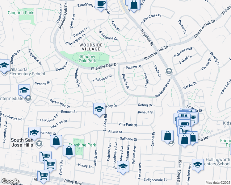 map of restaurants, bars, coffee shops, grocery stores, and more near 2330 Lindsey Court in West Covina