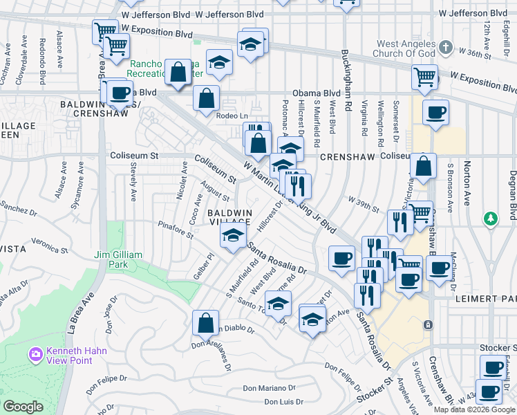 map of restaurants, bars, coffee shops, grocery stores, and more near 3937 Hillcrest Drive in Los Angeles