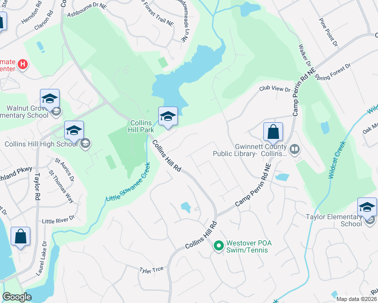map of restaurants, bars, coffee shops, grocery stores, and more near 2215 Parliament Drive in Lawrenceville