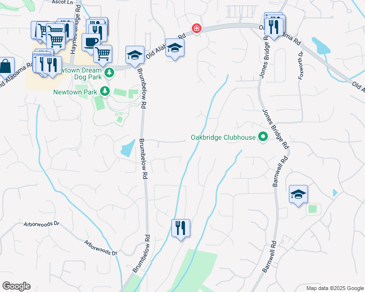 map of restaurants, bars, coffee shops, grocery stores, and more near 3423 Jamont Boulevard in Alpharetta