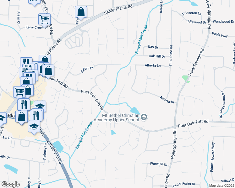 map of restaurants, bars, coffee shops, grocery stores, and more near 2667 Hampton Park Drive in Marietta