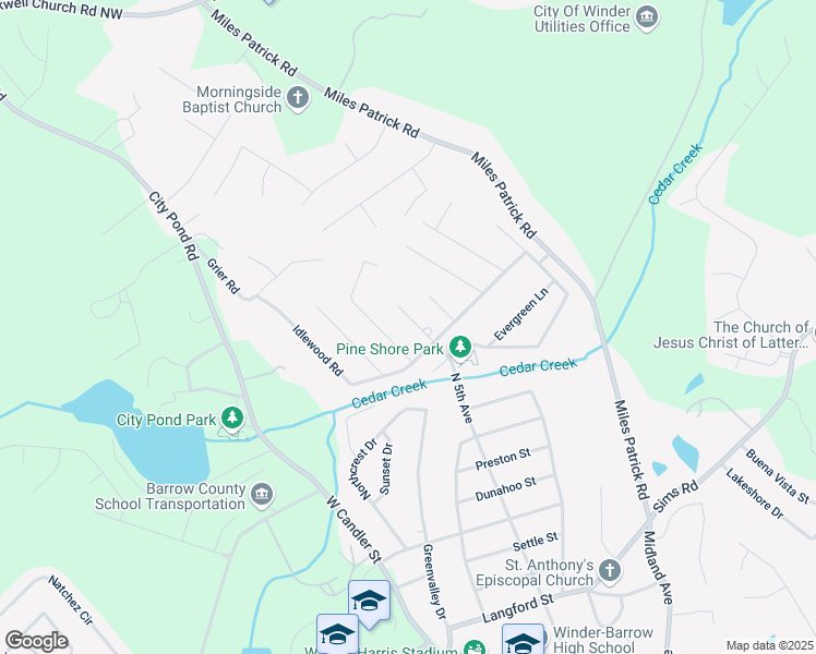 map of restaurants, bars, coffee shops, grocery stores, and more near 484 North 5th Avenue in Winder