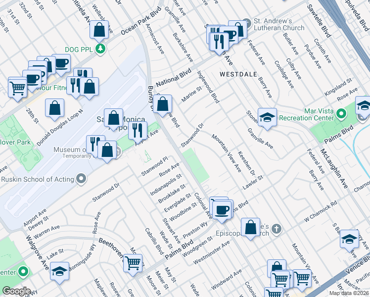 map of restaurants, bars, coffee shops, grocery stores, and more near 12320 Stanwood Drive in Los Angeles