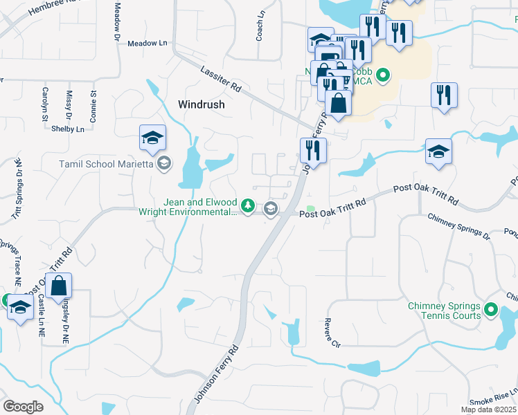 map of restaurants, bars, coffee shops, grocery stores, and more near 82 Jennifer Court Northeast in Marietta