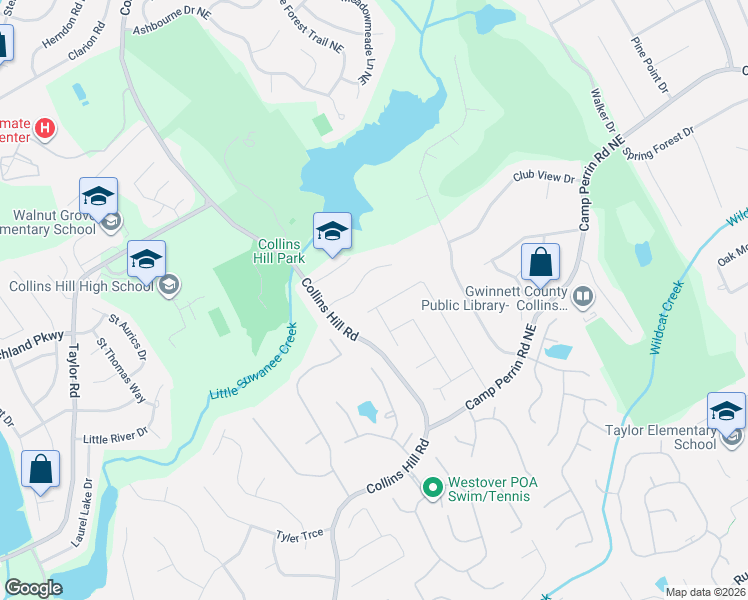 map of restaurants, bars, coffee shops, grocery stores, and more near 2215 Parliament Drive in Lawrenceville