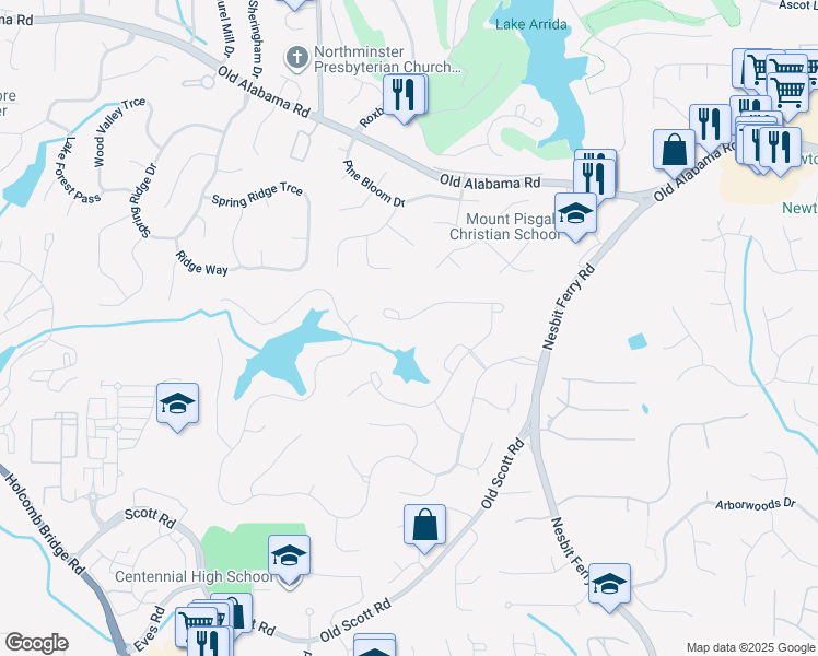 map of restaurants, bars, coffee shops, grocery stores, and more near 5335 Briarstone Ridge Way in Alpharetta
