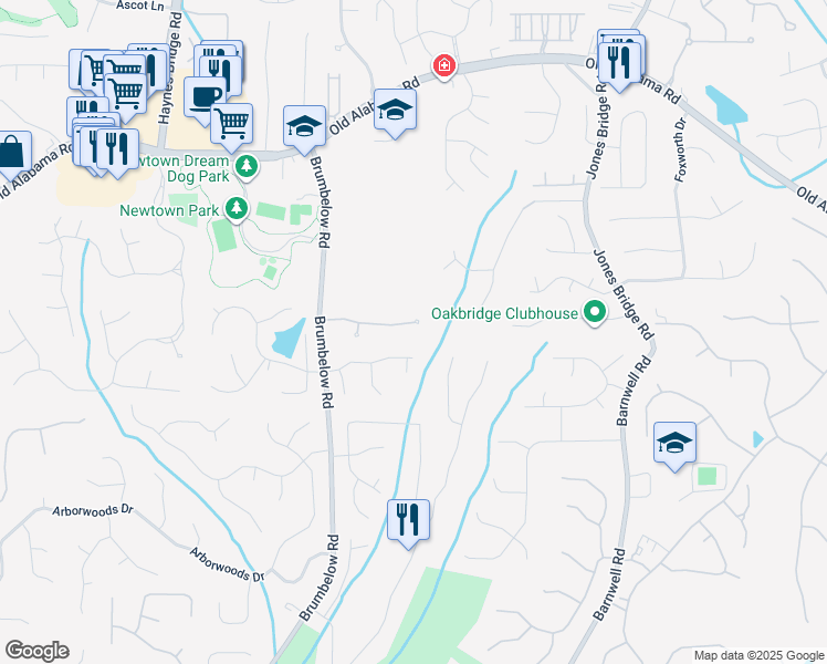 map of restaurants, bars, coffee shops, grocery stores, and more near 3423 Jamont Boulevard in Alpharetta