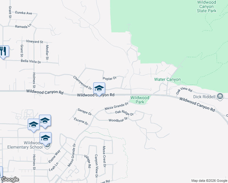 map of restaurants, bars, coffee shops, grocery stores, and more near 36415 Cherrywood Drive in Yucaipa