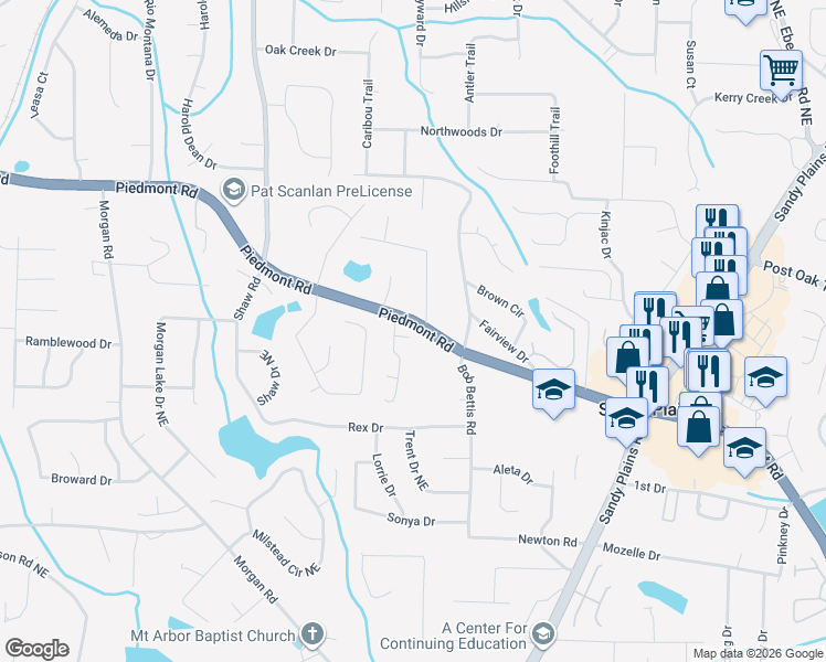 map of restaurants, bars, coffee shops, grocery stores, and more near 1633 Oak Chase Court in Marietta