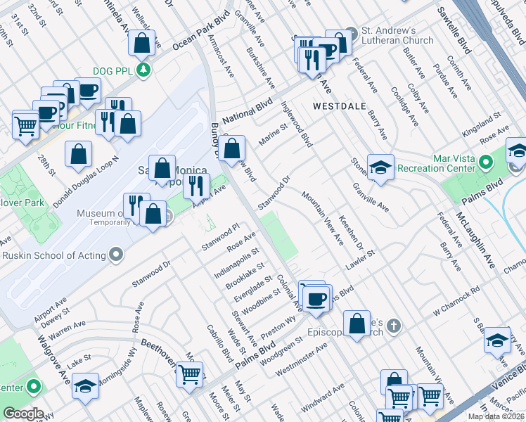 map of restaurants, bars, coffee shops, grocery stores, and more near 12320 Stanwood Drive in Los Angeles