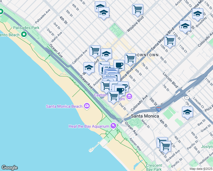 map of restaurants, bars, coffee shops, grocery stores, and more near in Santa Monica