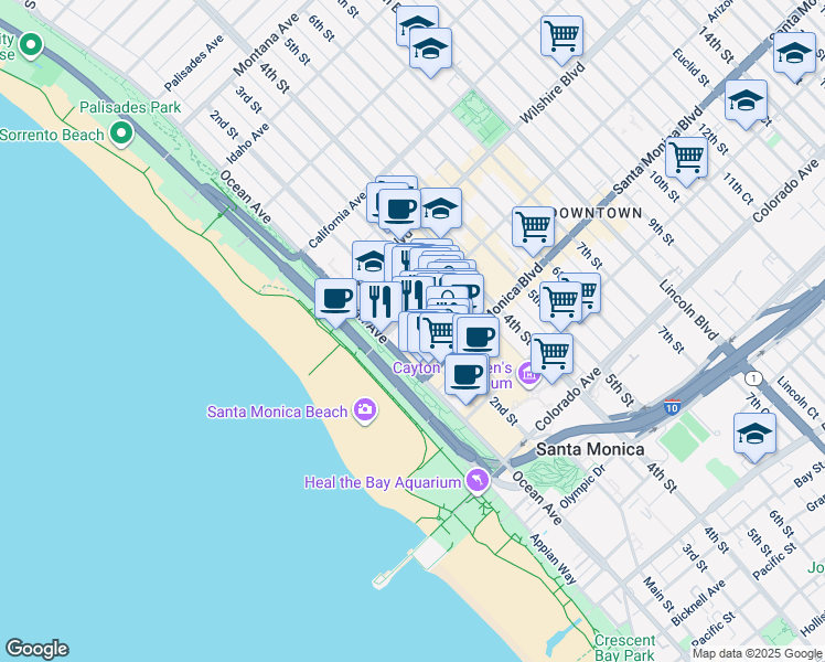 map of restaurants, bars, coffee shops, grocery stores, and more near 1314 2nd Street in Santa Monica
