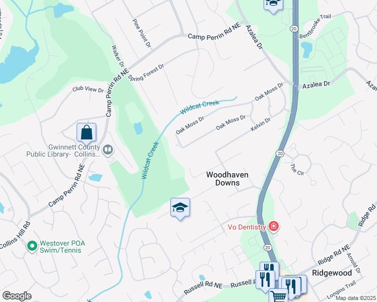 map of restaurants, bars, coffee shops, grocery stores, and more near 774 Oak Moss Drive in Lawrenceville