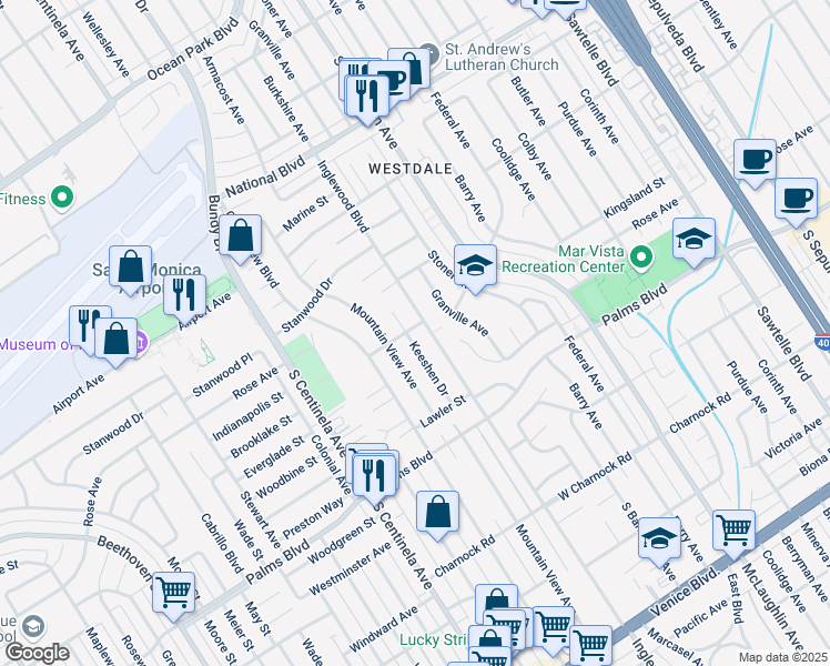 map of restaurants, bars, coffee shops, grocery stores, and more near 3312 Keeshen Drive in Los Angeles