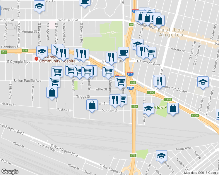 map of restaurants, bars, coffee shops, grocery stores, and more near 4445 Tuttle Street in Los Angeles