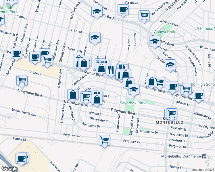 map of restaurants, bars, coffee shops, grocery stores, and more near 6113 Northside Drive in East Los Angeles