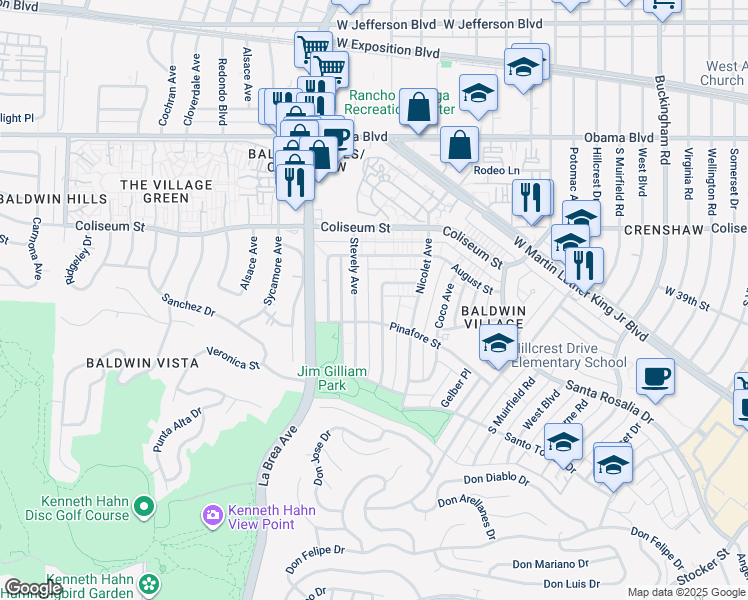 map of restaurants, bars, coffee shops, grocery stores, and more near 3942 Stevely Avenue in Los Angeles