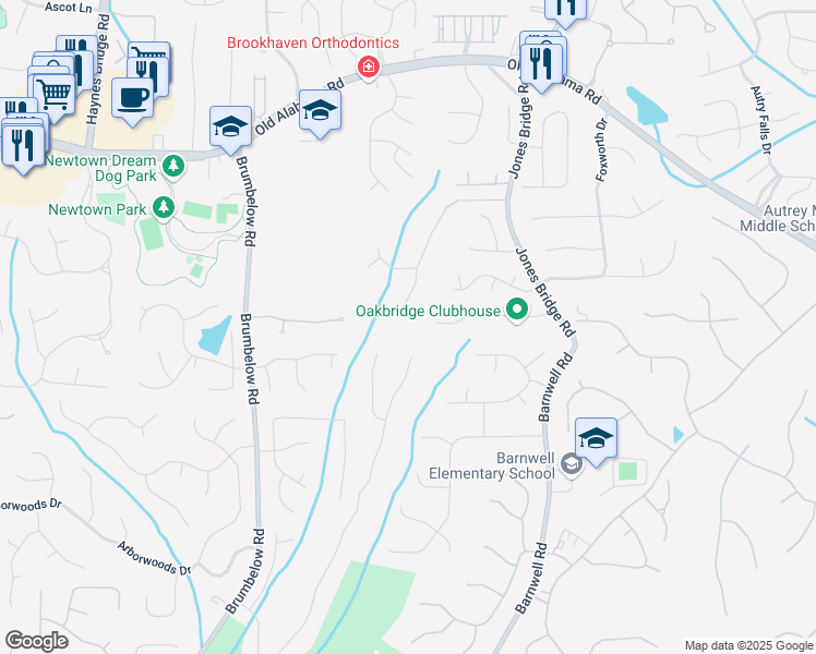 map of restaurants, bars, coffee shops, grocery stores, and more near 9675 Almaviva Drive in Alpharetta