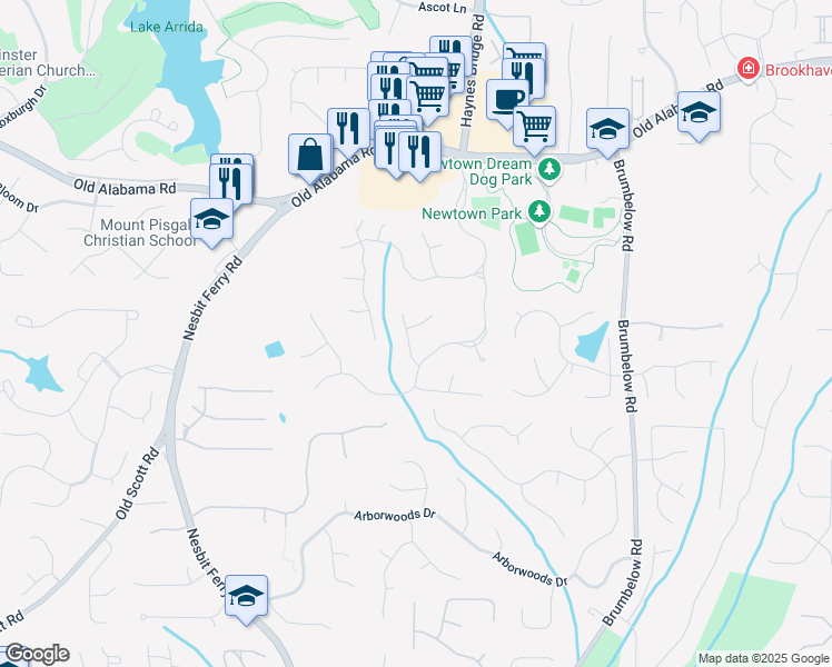 map of restaurants, bars, coffee shops, grocery stores, and more near 205 Rod Court in Alpharetta