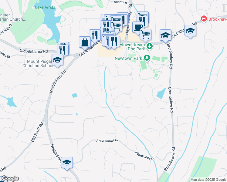 map of restaurants, bars, coffee shops, grocery stores, and more near 205 Rod Court in Alpharetta
