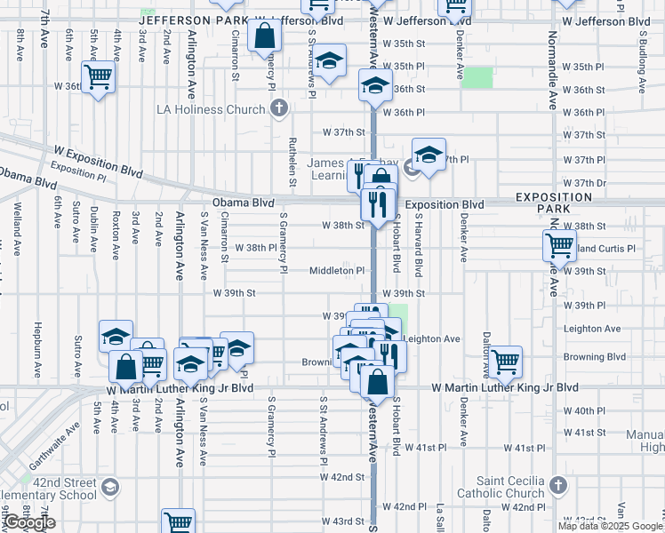 map of restaurants, bars, coffee shops, grocery stores, and more near 1659 Middleton Place in Los Angeles