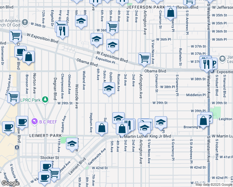 map of restaurants, bars, coffee shops, grocery stores, and more near 3869 Roxton Avenue in Los Angeles