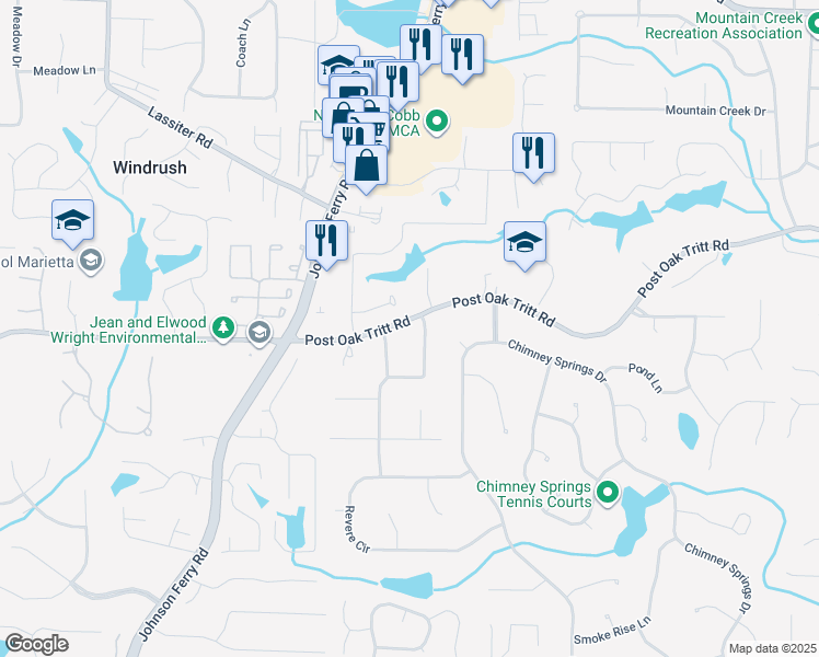 map of restaurants, bars, coffee shops, grocery stores, and more near 4290 Post Oak Tritt Road in Marietta