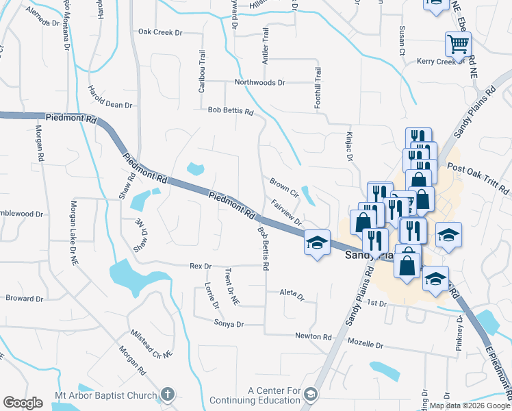 map of restaurants, bars, coffee shops, grocery stores, and more near 2675 Bob Bettis Road in Marietta